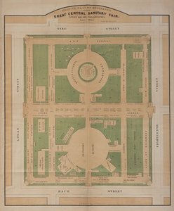 Grondplan van gebouwen van de Great Central Sanitary Fair, Logan Square, juni 1864 door American School