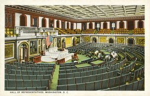 Huis van Afgevaardigden, Washington DC, VS (kleur litho) door American School