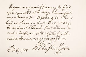 Handschrift en handtekening van George Washington, 1758
