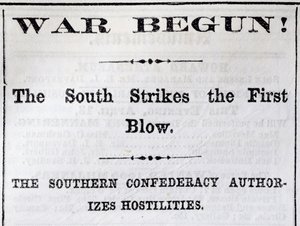 Kop uit de Boston Evening Transcript met aankondiging van het begin van de Burgeroorlog, 13 april 1861 (krantenartikel) door American School