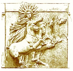 Helios op zijn wagen, illustratie uit History of Greece door Victor Duruy, gepubliceerd 1890