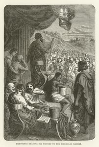 Herodotus leest zijn geschiedenis voor aan de verzamelde Grieken door American School