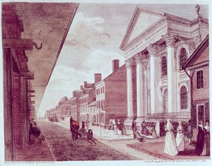 Hoofdstraat met de eerste Presbyteriaanse Kerk, Philadelphia, 1799