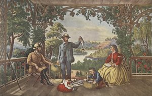 Thuis van de beek, De gelukkige visser, uitgegeven 1867, Currier & Ives door American School