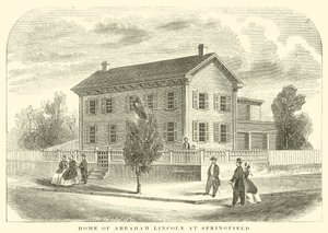 Het huis van Abraham Lincoln in Springfield (gravure) door American School