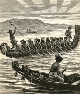 Illustratie van Maori krijgers in kano
