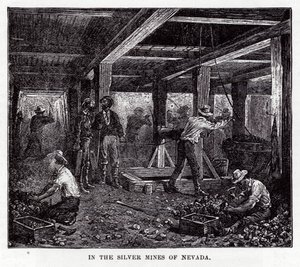 In de Zilvermijnen van Nevada (gravure) door American School