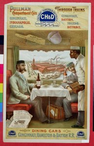 Interieur van eetwagens op de Cincinnati, Hamilton en Dayton Rail Road