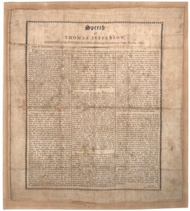 Jeffersons eerste inaugurele rede, gedrukt door Pechin, Baltimore, 4 maart 1801 door American School