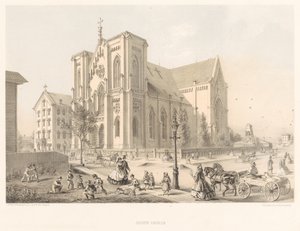 Jezuïetenkerk, Kerk van de Heilige Familie, Chicago 1866 (litho) door American School