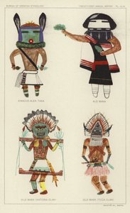 Kwacus Alek Taka, Alo Mana, Oud Masker (Katcina Clan), Oud Masker (Tcua Clan) (kleurenlitho) door American School