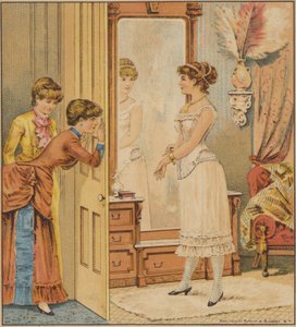 Dame Bewondert Reflectie in Spiegel met Onderkleding door American School