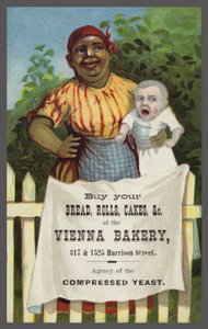 Dame met baby adverteert Vienna Bakery