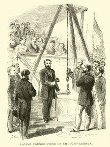 Leggen van de eerste steen van de Kerk, Genève door American School