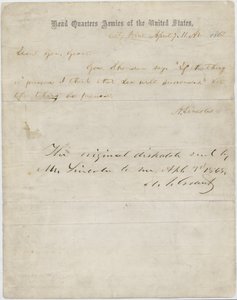 Brief van Abraham Lincoln aan Generaal Ulysses S. Grant, 7 april 1865 door American School