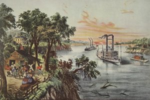 Laag Water in de Mississippi, uitgegeven 1868, Currier & Ives door American School