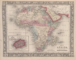 Kaart van Afrika met de nieuwste ontdekkingen en het eiland Sint-Helena, uit Mitchells nieuwe algemene atlas, 1863
