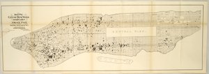 Kaart van de stad New York met de locatie van pokken, van 1 mei 1874 tot 30 april 1875 door American School