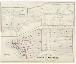 Kaart van de County of New York, met de Wijken en Politieprecincten, en Locatie van Politiebureaus., 1870 door American School