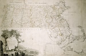 Kaart van de staat Massachusetts, 1801 door American School