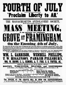 Poster van de Massachusetts Anti-Slavery Society die vrijheid voor iedereen verkondigt op Onafhankelijkheidsdag, 1859