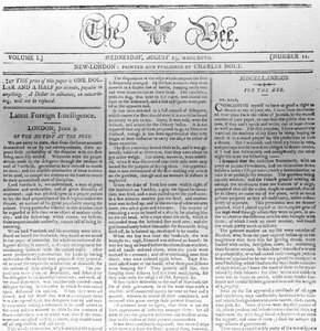 Kop van The Bee, gedrukt 23 augustus 1797 door American School
