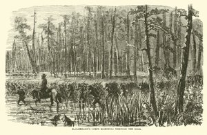 McClernands korps dat door de moerassen marcheert, maart 1863 door American School