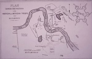 Mexicaans-Amerikaanse Oorlog (1846-48), kaart van Amerikaanse troepen nabij Rio Grande en Matamoros door American School