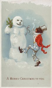 Neger en sneeuwpop kerstkaart door American School
