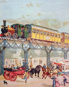 New York Elevated Railway, ca. 1880 (kleur litho) door American School