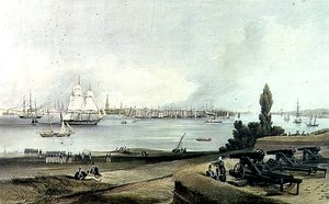 New York vanuit de Noordwesthoek van Fort Columbus