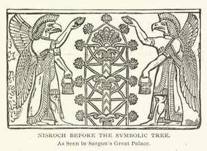Nisroch voor de symbolische boom, zoals te zien in het Grote Paleis van Sargon door American School