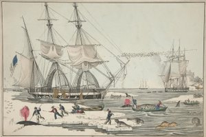 Noordzee Walvisvangst, uitgegeven 1860 (kleur litho)