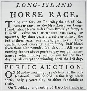 Kennisgeving van een paardenrace op Long Island, uit Rivington