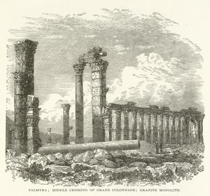 Palmyra; middenoversteek van de Grote Colonnade; Granieten Monoliet door American School