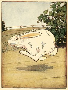 Peter stopte nooit met rennen, uit Het verhaal van Peter Rabbit, pub. 1916 kleurenlithografie, 1916 door American School