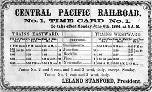 Fotografische afdruk van de originele dienstregeling van de Central Pacific Railroad Company voor 6 juni 1864, 1864 door American School