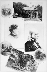 Afbeeldingen van de familie Alcott en hun huis