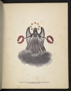 Plaat 1. Een donkere engel. Spectropia; of, Verrassende spookachtige illusies die overal geesten tonen, en in elke kleur, enz. ser. 1. J.H. Brown, 1864 door American School