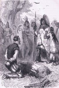 Pocahontas redt het leven van kapitein Smith, illustratie uit Cassell