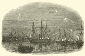 Porters vloot viert de verovering van Fort Fisher, januari 1865 door American School