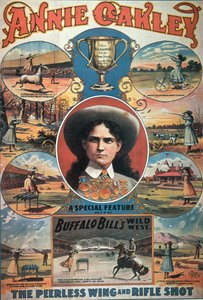 Poster met reclame voor Annie Oakley in Buffalo Bill