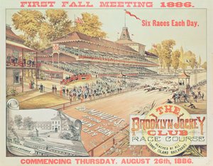 Poster die The Brooklyn Jockey Club Race Course adverteert, 1886