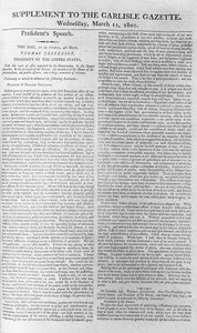 Inaugurele rede van president Jefferson, supplement bij de Carlisle Gazette, 11 maart 1801 door American School