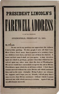 President Lincolns afscheidsrede aan zijn oude buren, Springfield, 12 februari 1861