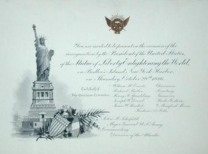 Presidentiële uitnodiging voor de inhuldiging van het Vrijheidsbeeld, donderdag 28 oktober 1886 door American School