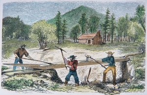 Goudzoekers Gebruiken een Sluice tijdens de California Gold Rush van 1849 door American School