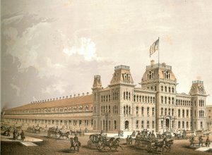 Spoorwegstation, uit Chicago Illustrated, met literaire beschrijvingen door James W. Sheahan, uitgegeven door Jevne & Almini, Chicago, 1866-67 door American School