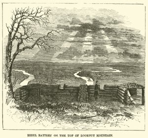 Rebellenbatterij op de top van Lookout Mountain, november 1863