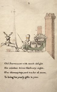 Kerstman met slee en rendieren, uit De Vriend van de Kinderen gepubliceerd in 1821 door American School